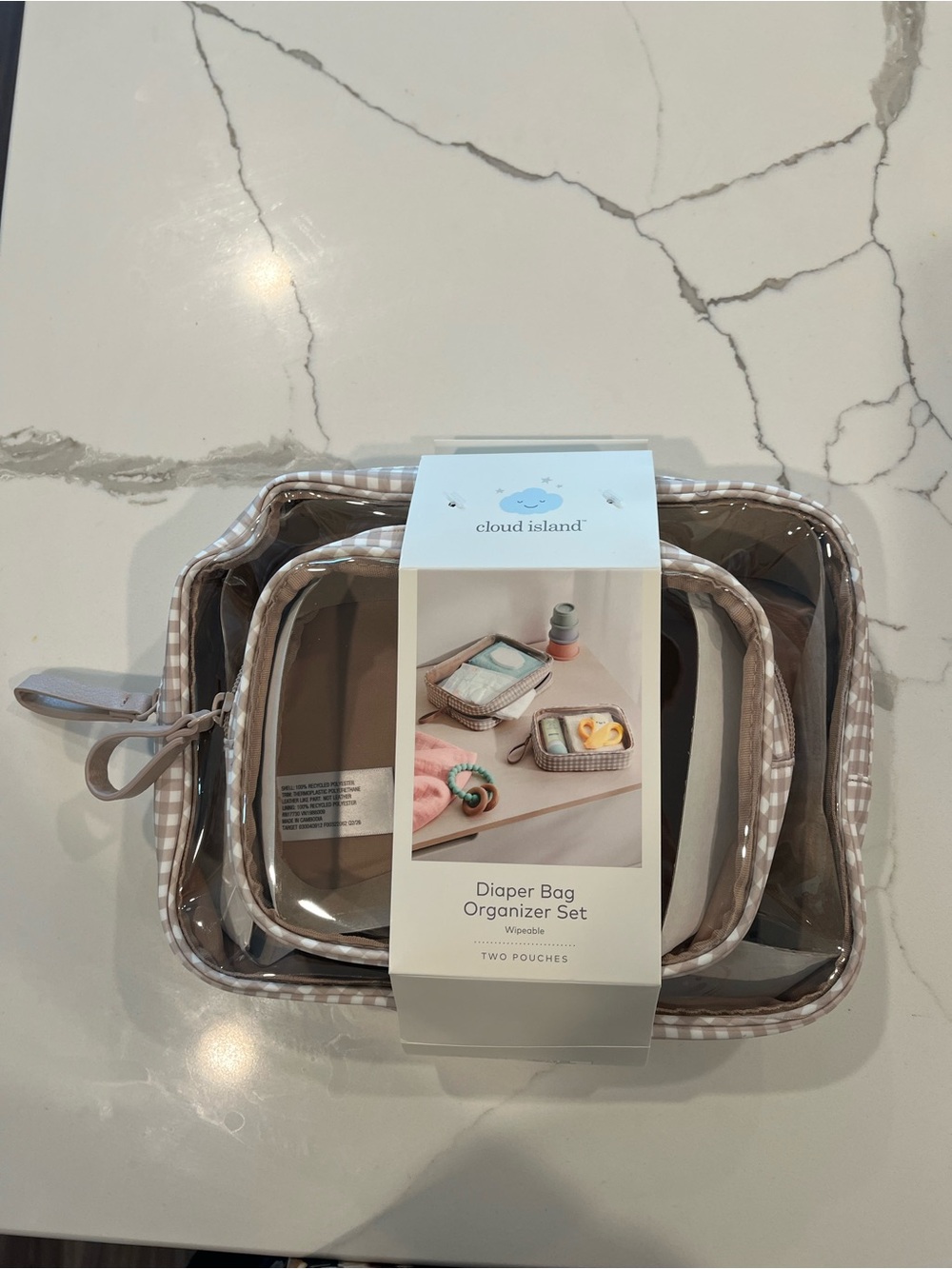 Cloud Island Tan Gingham Diaper Bag Organizer Set